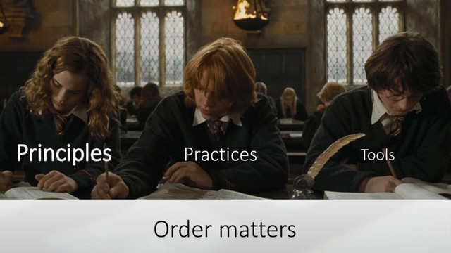 Principles Practices Tools
Order matters

