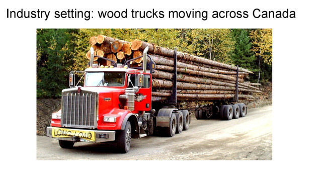 Industry setting: wood trucks moving across Canada
