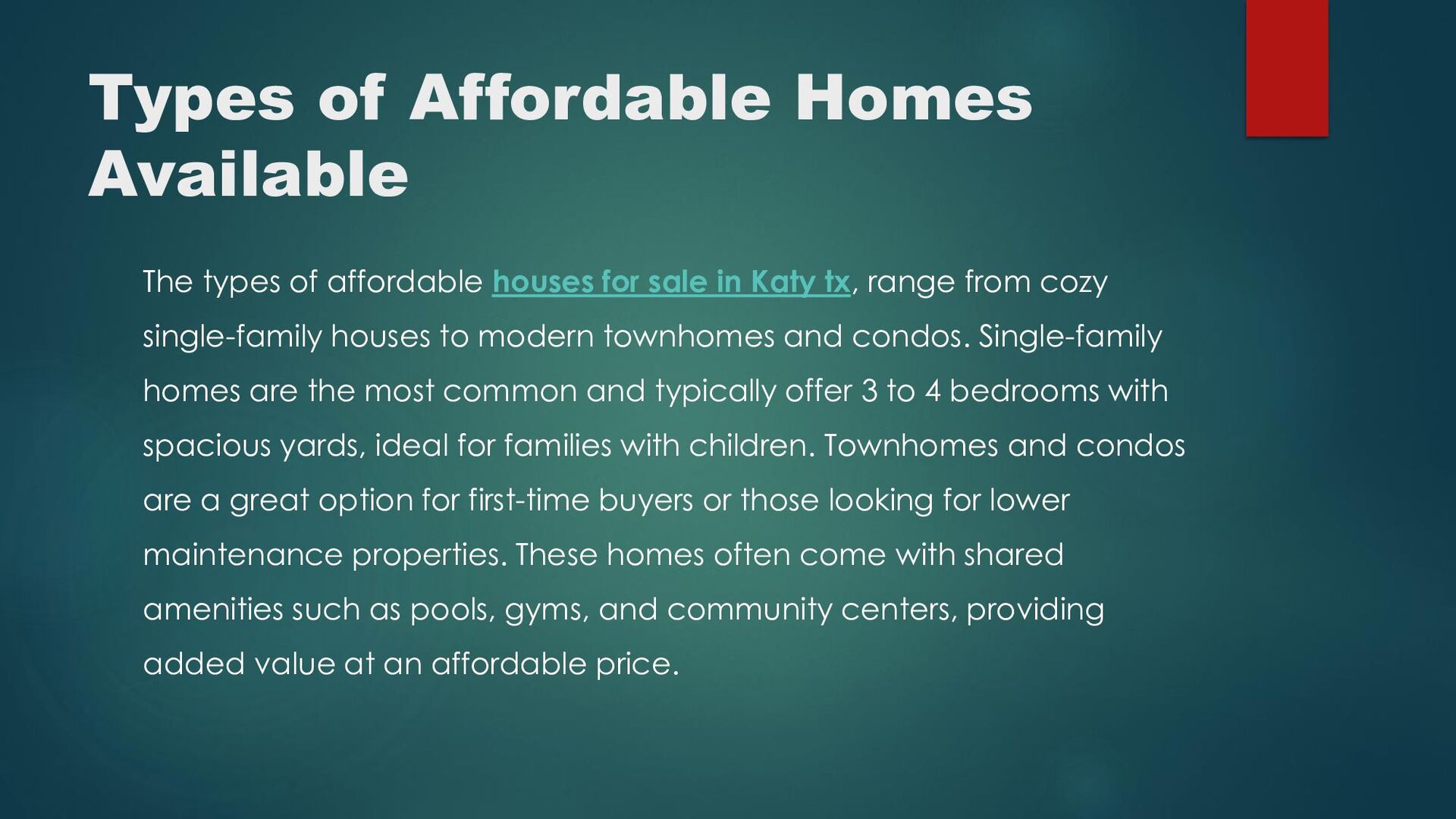 Affordable Housing Options in Katy TX Speaker Deck