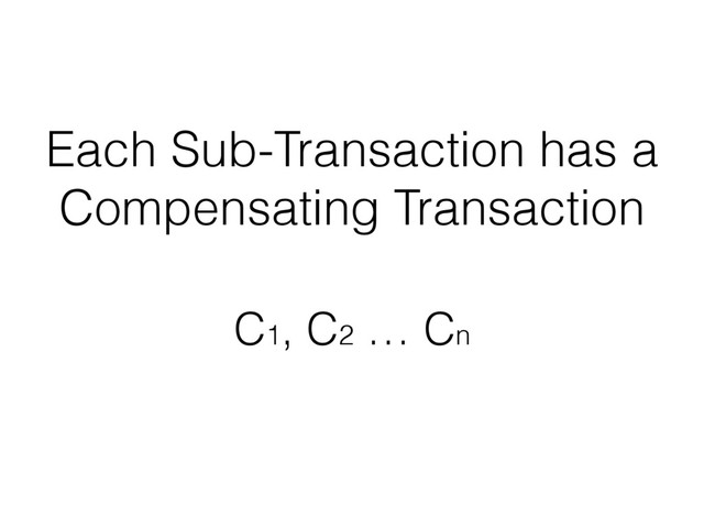 Each Sub-Transaction has a
Compensating Transaction
C1, C2 … Cn
