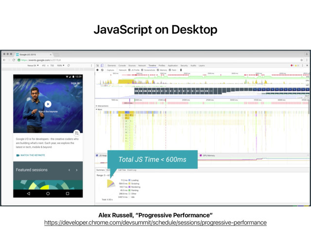 JavaScript on Desktop
Alex Russell, “Progressive Performance”
https://developer.chrome.com/devsummit/schedule/sessions/progressive-performance
