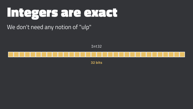 Integers are exact
We don't need any notion of "ulp"
