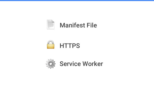 Manifest File
HTTPS
Service Worker
