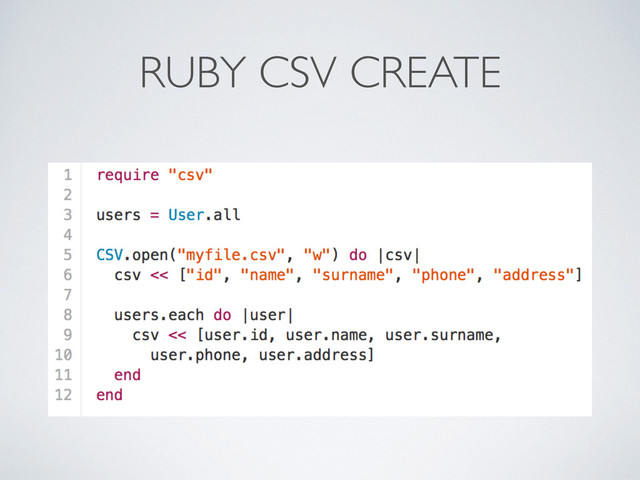 RUBY CSV CREATE
