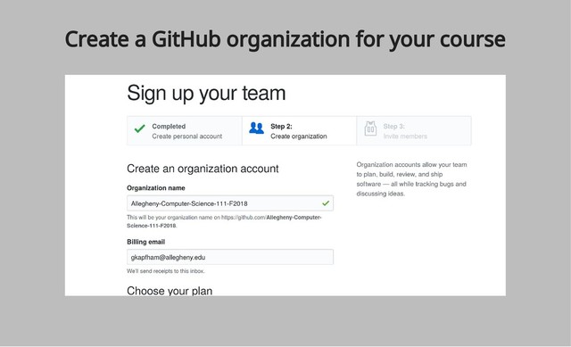 Create a GitHub organization for your course
