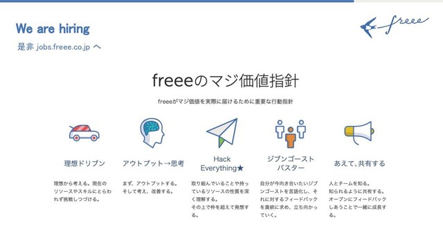 是非 jobs.freee.co.jp へ  
We are hiring 
