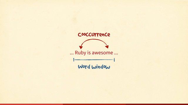 ... Ruby is awesome ...
Word window
Cooccurrence

