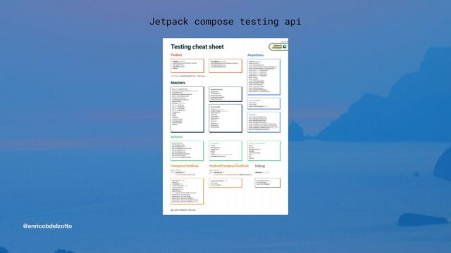 @enricobdelzotto
Jetpack compose testing api
