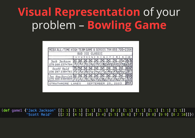 Visual Representation of your
problem – Bowling Game
