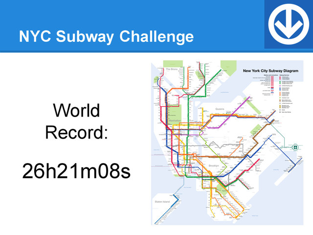 NYC Subway Challenge
World
Record:
26h21m08s
