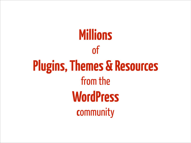 Millions
of
Plugins, Themes & Resources
from the
WordPress
community
