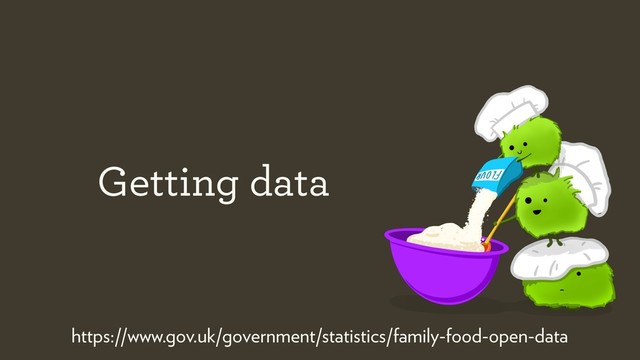 Getting data
https://www.gov.uk/government/statistics/family-food-open-data
