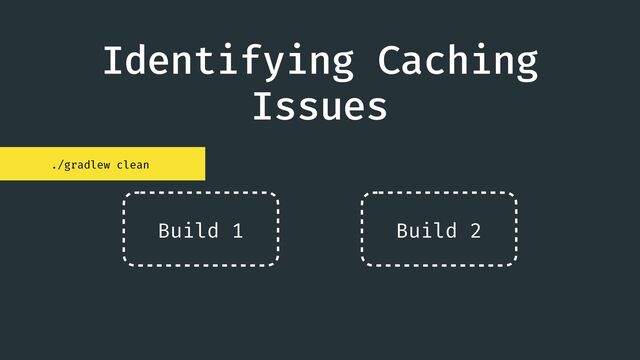 Identifying Caching
Issues
./gradlew clean
Build 1 Build 2
