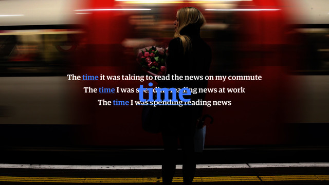 The time it was taking to read the news on my commute
The time I was spending reading news at work
The time I was spending reading news
time
