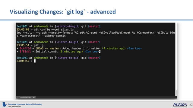 LLNL-PRES-698283
20
Visualizing Changes: `git log` - advanced
