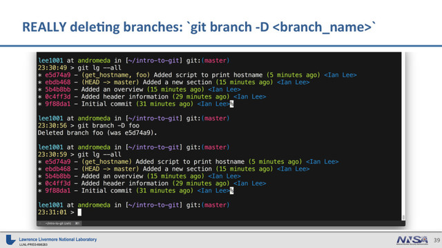 LLNL-PRES-698283
39
REALLY dele)ng branches: `git branch -D `
