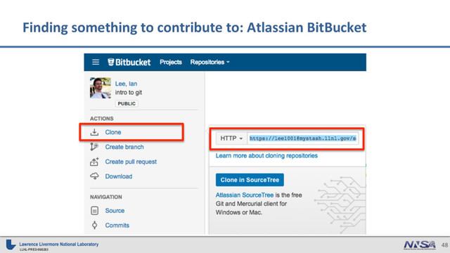 LLNL-PRES-698283
48
Finding something to contribute to: Atlassian BitBucket
