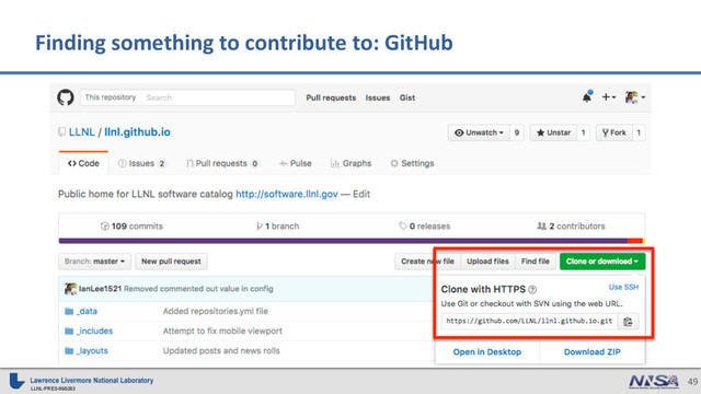LLNL-PRES-698283
49
Finding something to contribute to: GitHub
