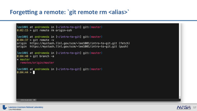 LLNL-PRES-698283
57
ForgeSng a remote: `git remote rm `
