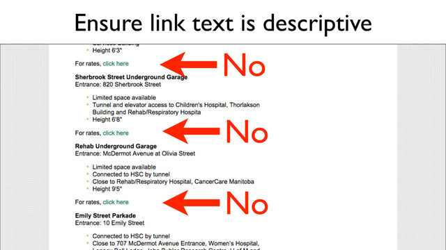 Ensure link text is descriptive
No
No
No
