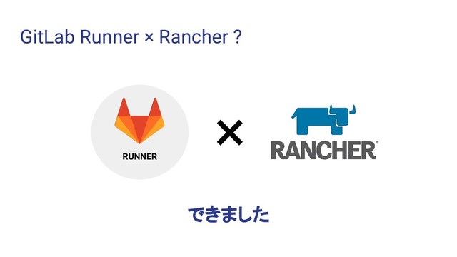 GitLab Runner × Rancher ?
RUNNER
×
できました
