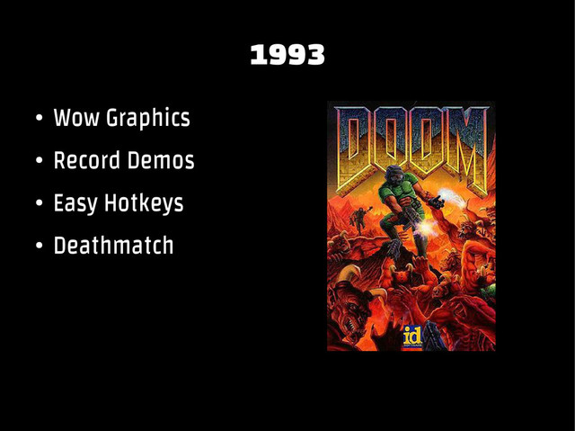 1993
●
Wow Graphics
●
Record Demos
●
Easy Hotkeys
●
Deathmatch
