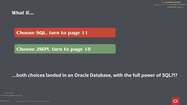 Copyright © 2021, Oracle and/or its affiliates
…both choices landed in an Oracle Database, with the full power of SQL?!?
