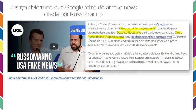 Justiça determina que Google retire do ar fake news citada por Russomanno
