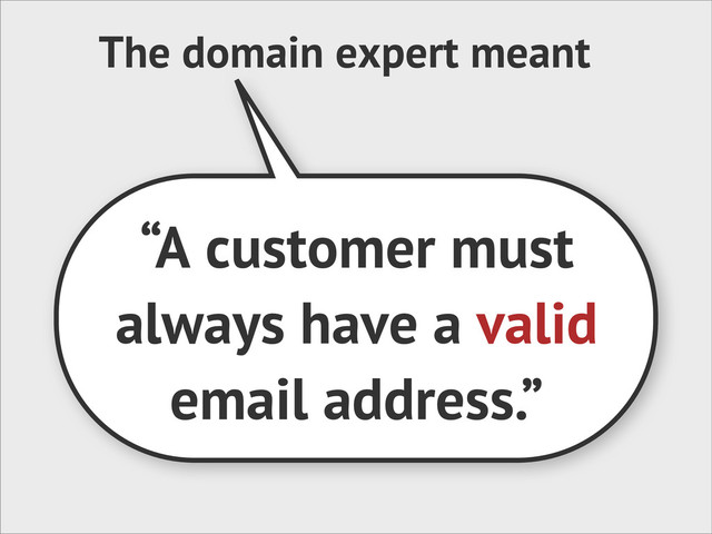 The domain expert meant
“A customer must
always have a valid
email address.”

