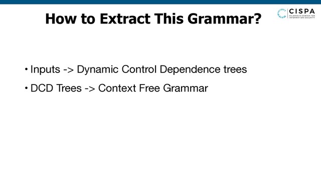 How to Extract This Grammar?
• Inputs -> Dynamic Control Dependence trees
• DCD Trees -> Context Free Grammar
