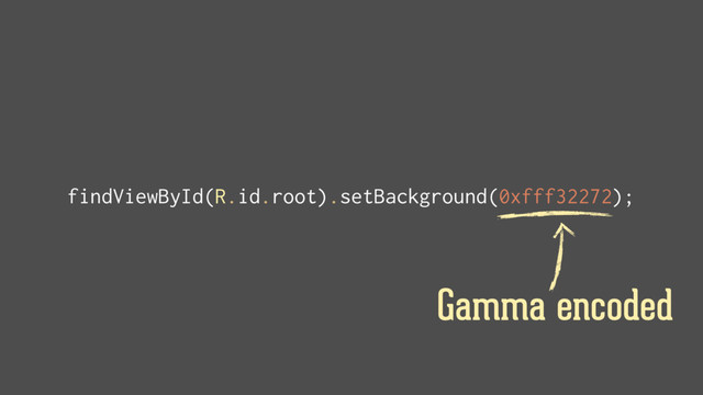 findViewById(R.id.root).setBackground(0xfff32272);
Gamma encoded
