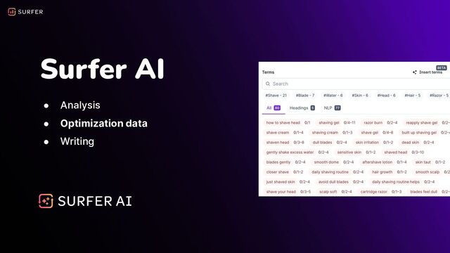 Surfer AI
● Analysis
● Optimization data
● Writing
