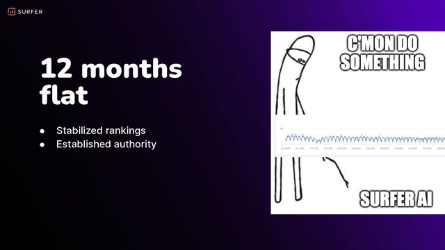 12 months
ﬂat
● Stabilized rankings
● Established authority
