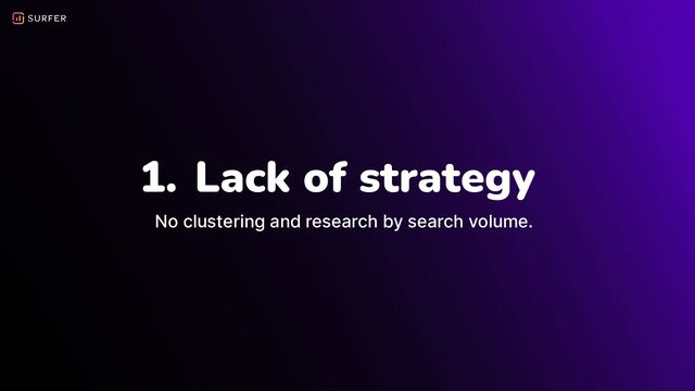 1. Lack of strategy
No clustering and research by search volume.
