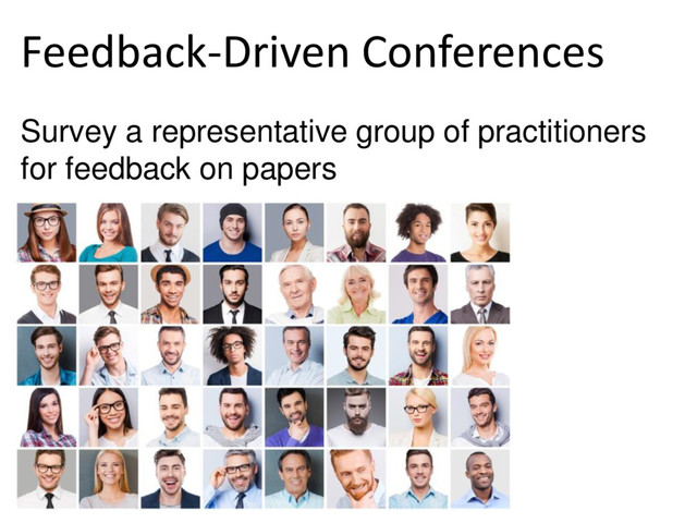 © Microsoft Corporation
Feedback-Driven Conferences
Survey a representative group of practitioners
for feedback on papers
