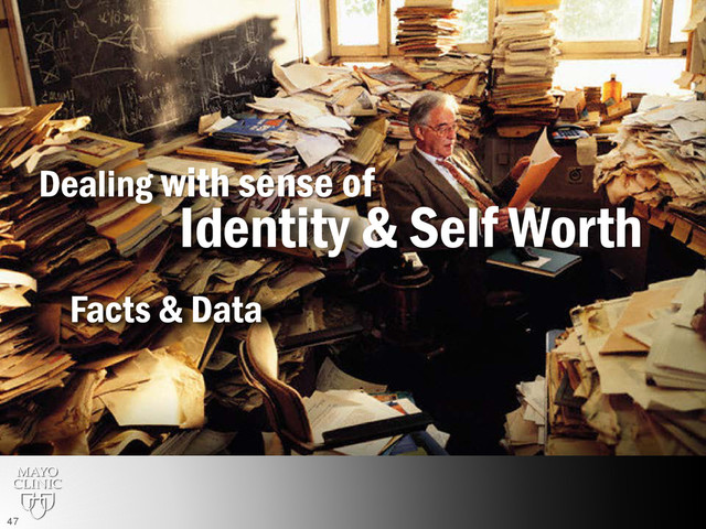 Identity & Self Worth
Dealing with sense of
Facts & Data
47
