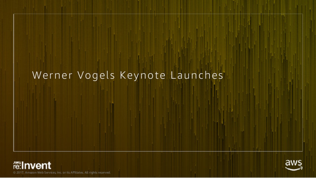 © 2017, Amazon Web Services, Inc. or its Affiliates. All rights reserved.
Werner Vogels Keynote Launches
