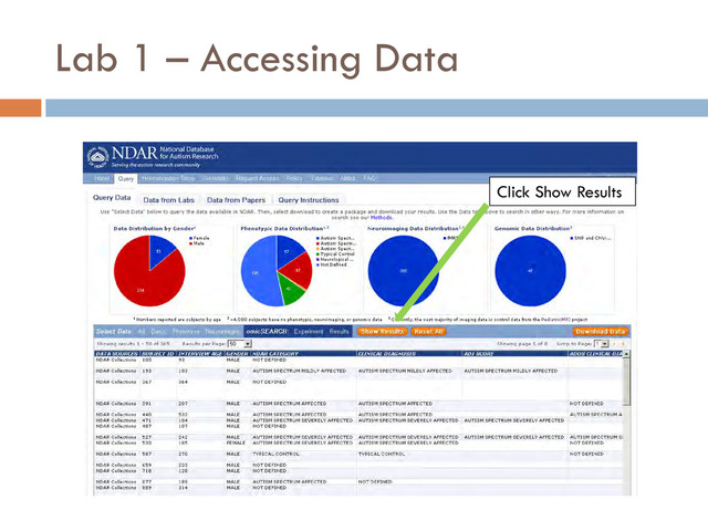 Lab 1 – Accessing Data
Click Show Results
