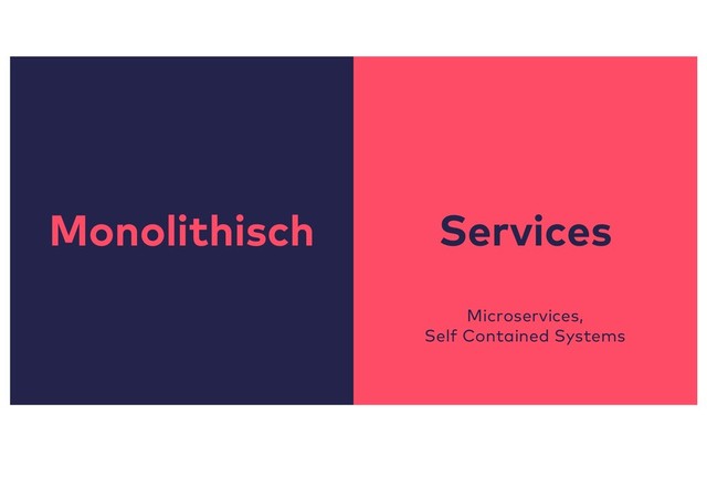 Monolithisch Services
Microservices,
Self Contained Systems
