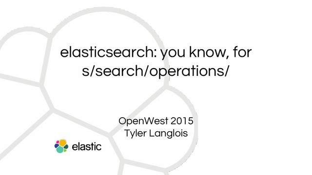 elasticsearch: you know, for
s/search/operations/
OpenWest 2015
Tyler Langlois
