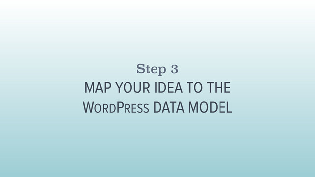 Step 3
MAP YOUR IDEA TO THE 
WORDPRESS DATA MODEL
