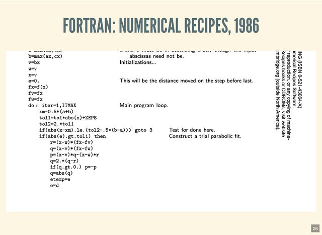 FORTRAN: NUMERICAL RECIPES, 1986
26
