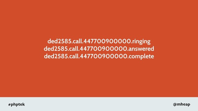#phptek @mheap
ded2585.call.447700900000.ringing
ded2585.call.447700900000.answered
ded2585.call.447700900000.complete
