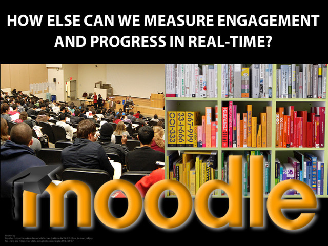 HOW ELSE CAN WE MEASURE ENGAGEMENT
AND PROGRESS IN REAL-TIME?
Photos by
Cropbot https://en.wikipedia.org/wiki/Lecture_hall#/media/File:5th_Floor_Lecture_Hall.jpg
See-ming Lee https://www.flickr.com/photos/seeminglee/4556156477
