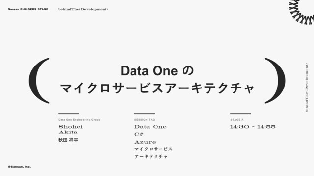 STAGE A
Data One Engineering Group SESSION TAG
秋⽥ 祥平
Data One の
マイクロサービスアーキテクチャ
