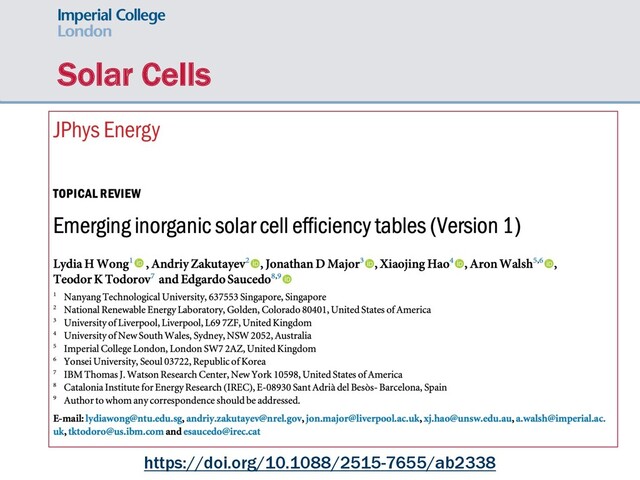 Solar Cells
https://doi.org/10.1088/2515-7655/ab2338
