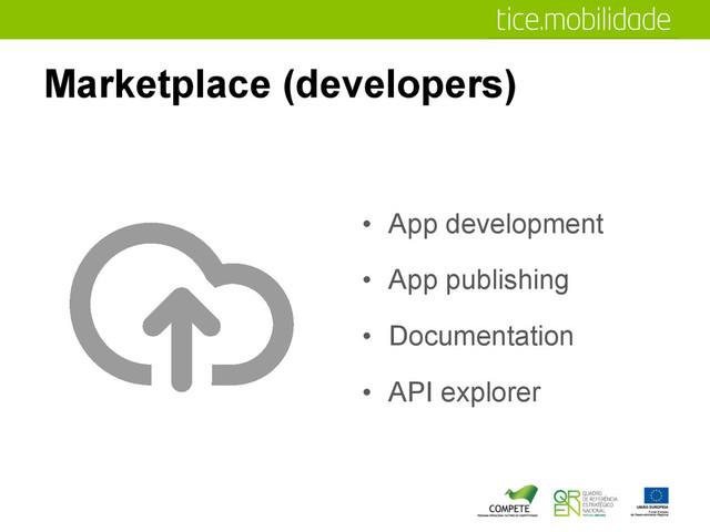 Marketplace (developers)
•  App development
•  App publishing
•  Documentation
•  API explorer
