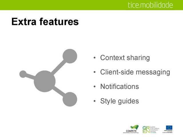 Extra features
•  Context sharing
•  Client-side messaging
•  Notifications
•  Style guides

