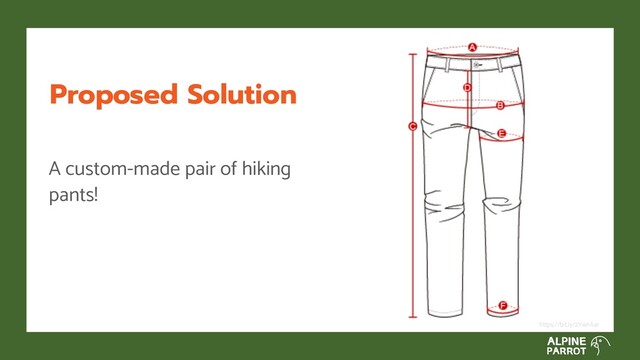 Proposed Solution
A custom-made pair of hiking
pants!
https://bit.ly/2YwnAar
