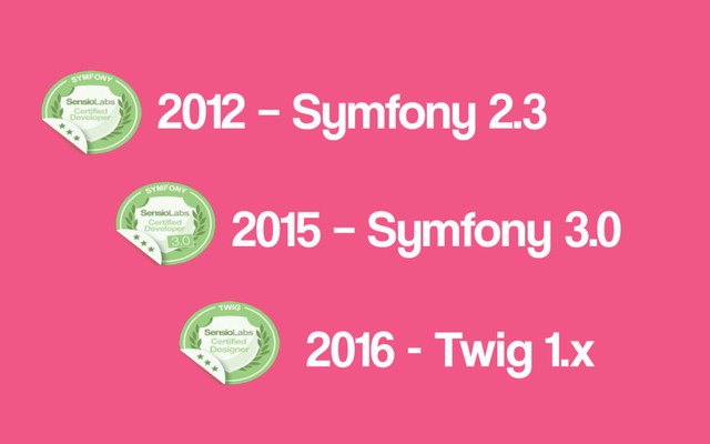 2016 - Twig 1.x
2015 – Symfony 3.0
2012 – Symfony 2.3
